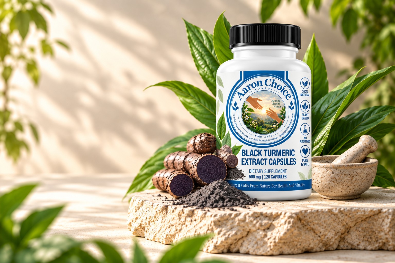 Aaron Choice Black Turmeric Extract Capsules with fresh turmeric root